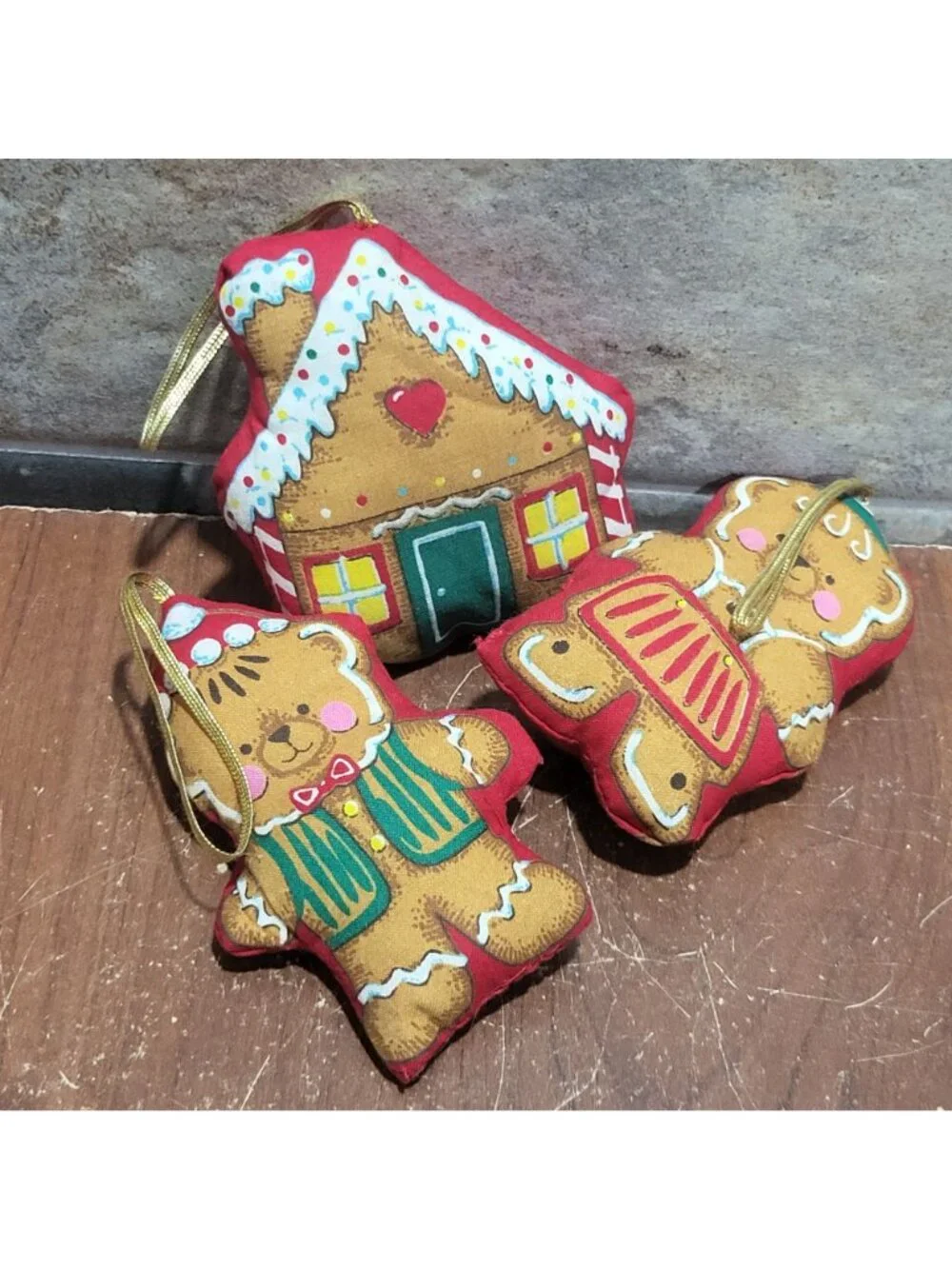Vintage Gingerbread Boy Girl Bear House Holiday Collection Handmade Stuffed Fabr